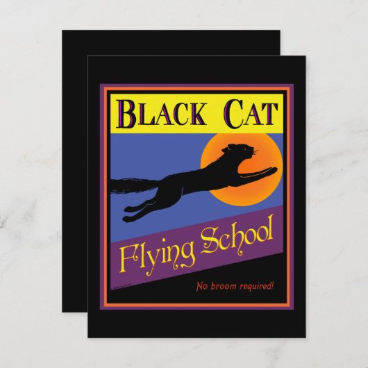 Black Cat Flying School Aangepaste Uitnodigingen (Voorkant / Achterkant)