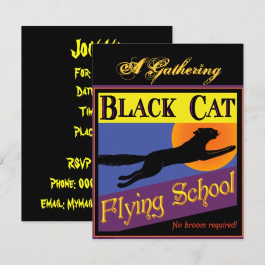 Black Cat Flying School Aangepaste Uitnodigingen (Voorkant / Achterkant)