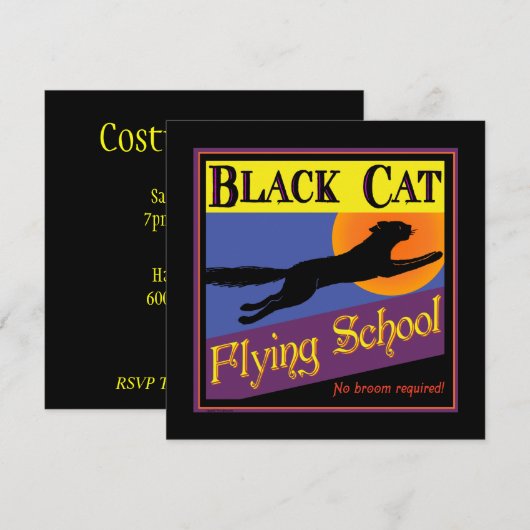 Black Cat Flying School Aangepaste Uitnodigingen (Voorkant / Achterkant)