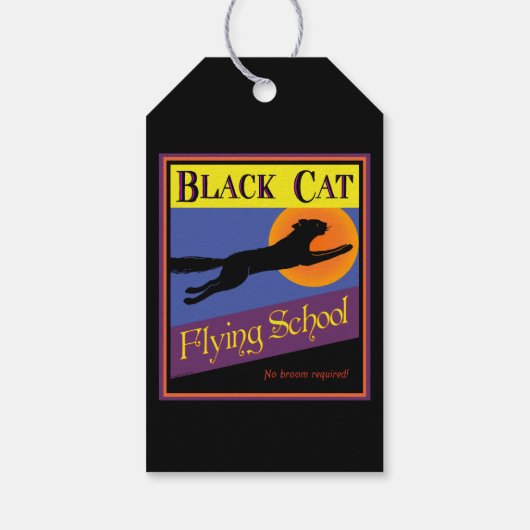Black Cat Flying School Halloween Aangepast Label Cadeaulabel (Achterkant)