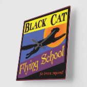 Black Cat Flying School Halloween-klok Vierkante Klok (Hoek)