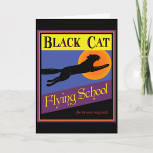 Black Cat Flying School Halloween Kunstkaart Kaart