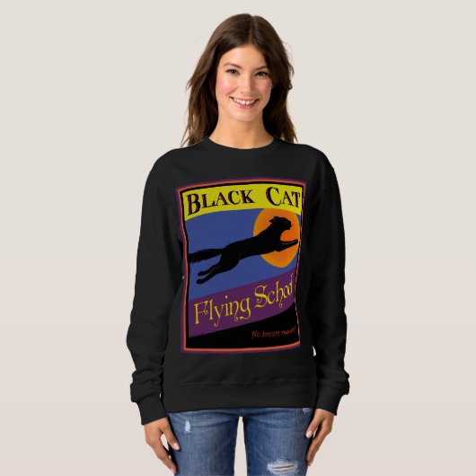 Black Cat Flying School Retro Halloween T-shirt (Voorkant volledig)