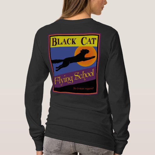 Black Cat Flying School Retro Halloween T-shirt (Achterkant)