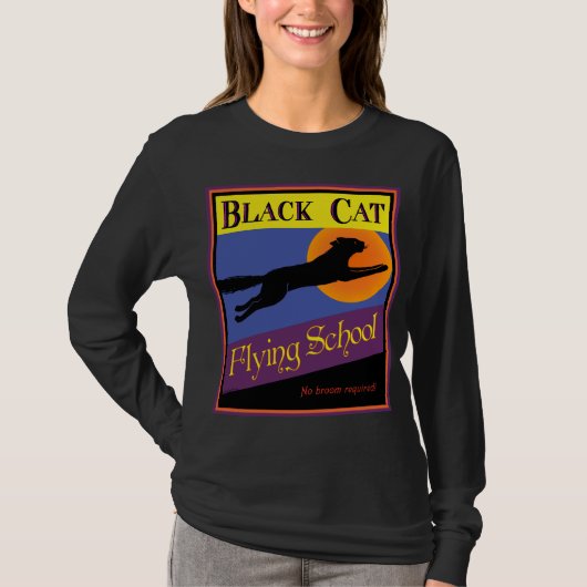 Black Cat Flying School Retro Halloween T-shirt (Voorkant)