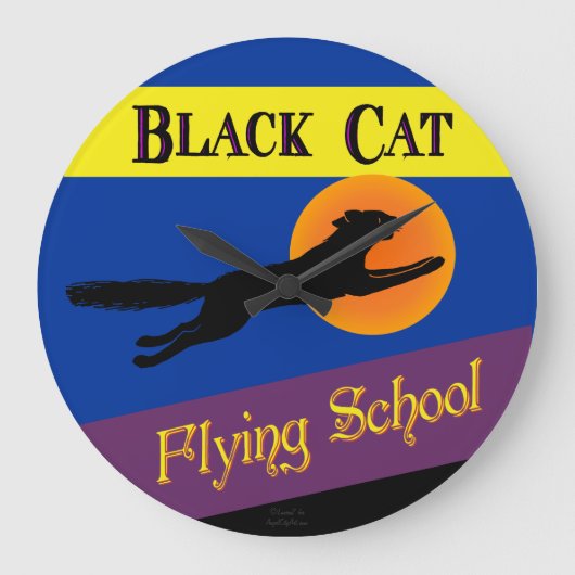 Black Cat Flying School Retro Wall klok (Voorkant)