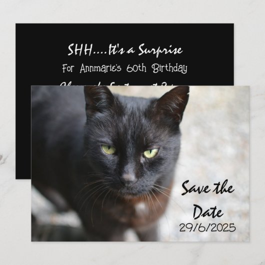 Black Cat Folded Save The Date Invitation Kaart (Voorkant / Achterkant)