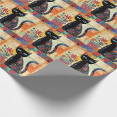 Black Cat Folk Art Cadeaupapier (Hoek)