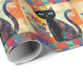Black Cat Folk Art Cadeaupapier (Rol Hoek)