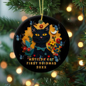 Black Cat Folk Art First Voidmas Ceramic Ornament