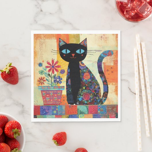 Black Cat Folk Art Servet (Insitu)
