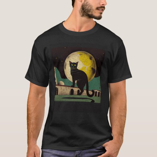 Black Cat Football Moon T-shirt (Voorkant)