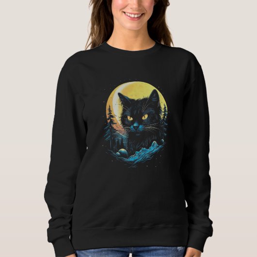 Black Cat Forest Moon Mystical Black Cat Trui (Voorkant)