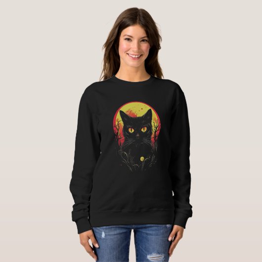 Black Cat Forest Moon Mystical Cat Trui (Voorkant volledig)