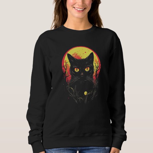 Black Cat Forest Moon Mystical Cat Trui (Voorkant)