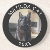 Black Cat Fotonaam en Jaar Custom Pet Onderzetter (Voorkant)