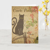 Black Cat French Postcard Card Kaart (Gele Bloem)