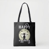 Black Cat Full Moon Bats Happy Halloween Tote Bag (Voorkant)