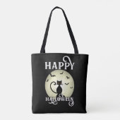 Black Cat Full Moon Bats Happy Halloween Tote Bag (Achterkant)