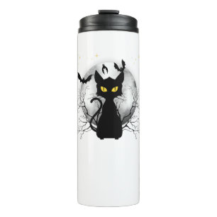 Black Cat Full Moon Bats & Sterrennacht Halloween Thermosbeker