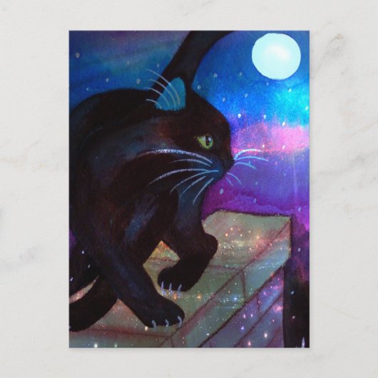 Black Cat Full Moon Briefkaart (Voorkant)