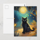 Black Cat Full Moon Briefkaart (Voorkant / Achterkant)