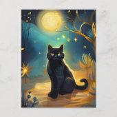 Black Cat Full Moon Briefkaart (Voorkant)