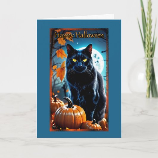 Black Cat Full Moon Halloween Kaart (Voorkant)