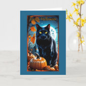 Black Cat Full Moon Halloween Kaart (Gele Bloem)