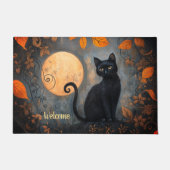 Black Cat Full Moon  Halloween Welkom Deurmat (Voorkant)