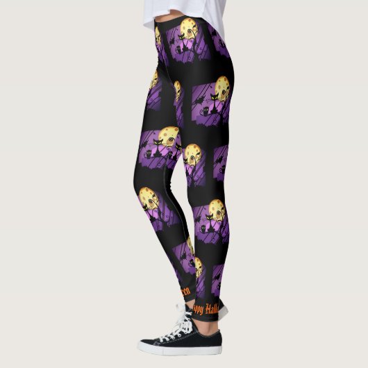 Black Cat Full Moon Happy Halloween-Leggings Leggings (Links)