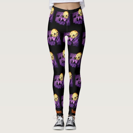 Black Cat Full Moon Happy Halloween-Leggings Leggings (Voorkant)