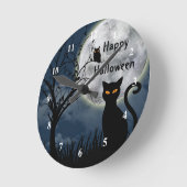 Black Cat Full Moon Owl Halloween Ronde Klok (Hoek)