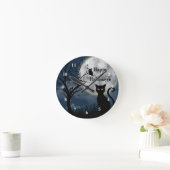 Black Cat Full Moon Owl Halloween Ronde Klok (Huis)