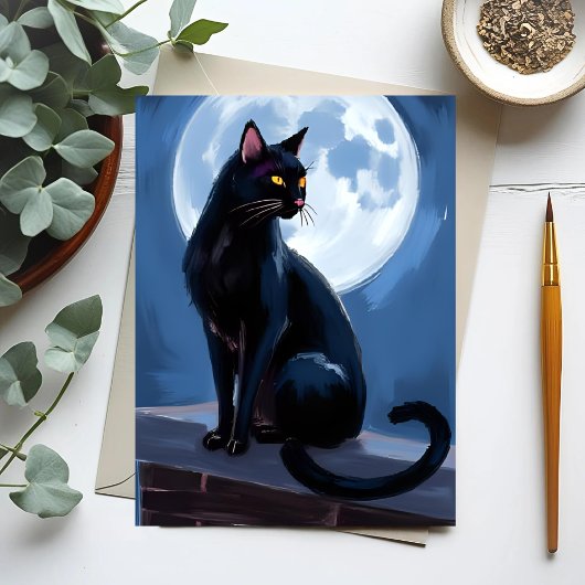 Black Cat | Full Moon Pet Painting Briefkaart