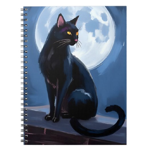 Black Cat | Full Moon Pet Painting Notitieboek (Voorkant)