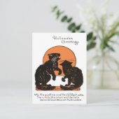Black Cat Full Moon Sinaasappel Zwart Briefkaart (Staand voorkant)