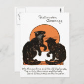 Black Cat Full Moon Sinaasappel Zwart Briefkaart (Voorkant / Achterkant)