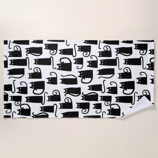 Black Cat Fun Patroon Strandlaken (Voorkant)