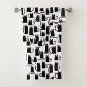 Black Cat Fun Pattern Zwart-wit Bad Handdoek (Insitu)