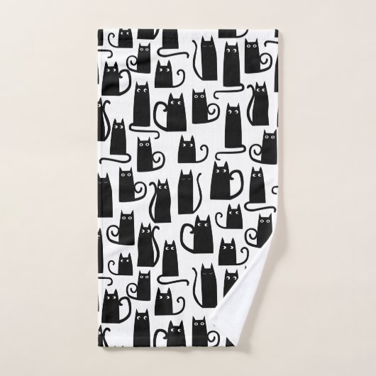 Black Cat Fun Pattern Zwart-wit Bad Handdoek (Handdoek)