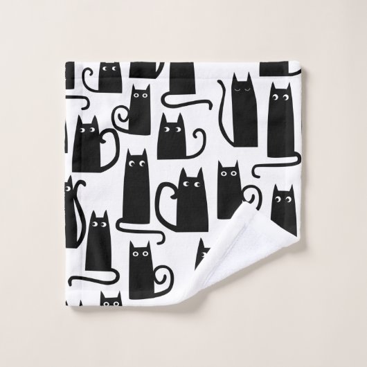 Black Cat Fun Pattern Zwart-wit Bad Handdoek (Wasdoekje)