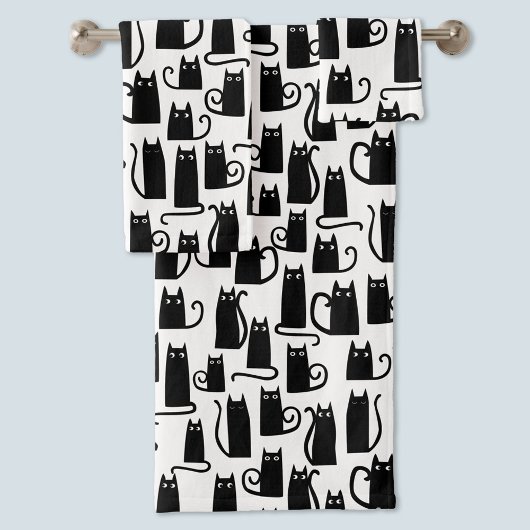 Black Cat Fun Pattern Zwart-wit Bad Handdoek