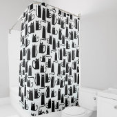 Black Cat Fun Pattern Zwart-wit Douchegordijn