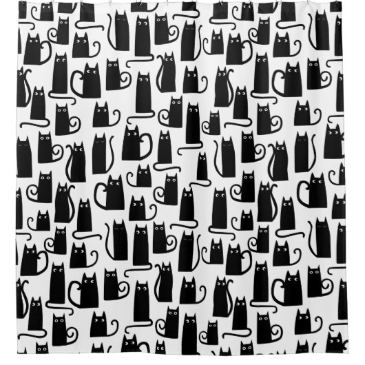 Black Cat Fun Pattern Zwart-wit Douchegordijn (Voorkant)