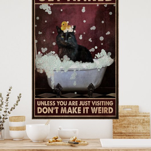 Black Cat Funny Bathroom Poster (Keuken)