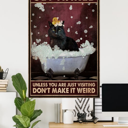 Black Cat Funny Bathroom Poster (Thuiskantoor)