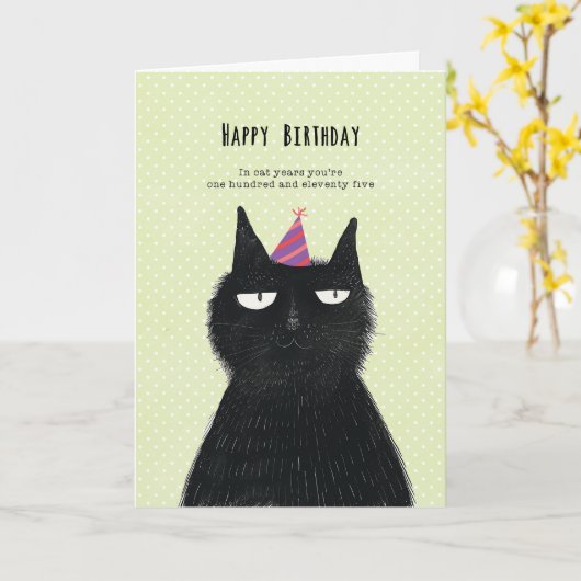 black cat funny birthday card kaart (Gele Bloem)
