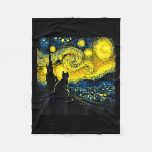 Black Cat Funny Cat Lover Mom Daddy Starry Night V Fleece Deken (Voorkant)