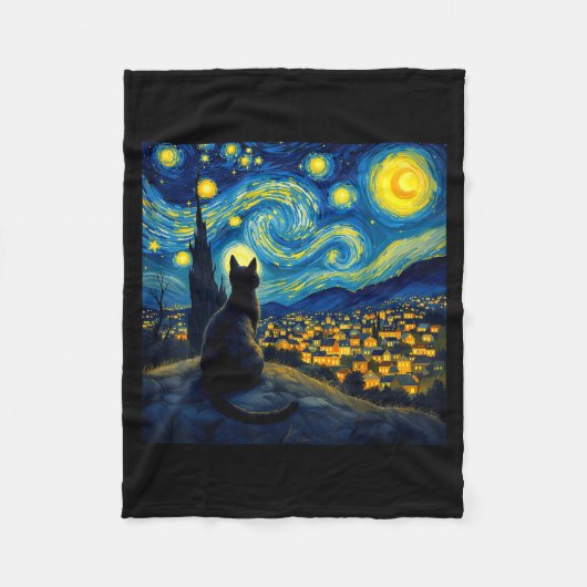 Black Cat Funny Cat Lover Mom Daddy Starry Night V Fleece Deken (Voorkant)
